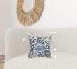 20" Navy Blue And Off White Cotton Floral Throw Pillow
