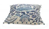 20" Navy Blue And Off White Cotton Floral Throw Pillow