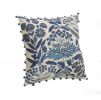 20" Navy Blue And Off White Cotton Floral Throw Pillow