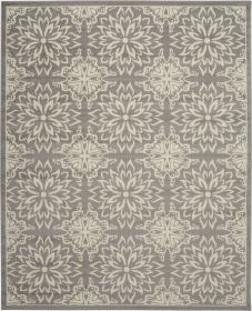 7' X 10' Gray Floral Power Loom Area Rug