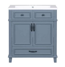 0 Inch Bathroom Vanity With Resin Sink, Solid Wood Frame Bathroom Storage Cabinet With Soft Close Door, Vintage Style, Blue