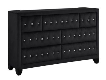 Modern Style Crystal Tufted Upholstery 7-Drawer Dresser finished with Velvet Fabric made with Wood in Black