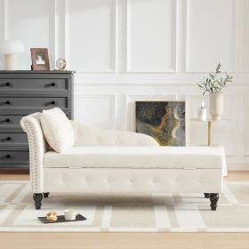 Chaise Lounge Indoor with Storage, Modern Nailhead-Trimmed Tufted Lounge Chair, Upholstered Chaise Lounges Couch with Pillow for Living Room, Bedroom