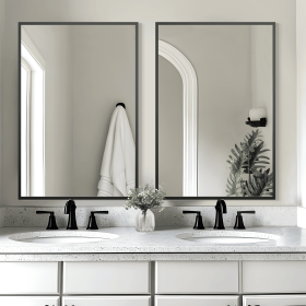 36"x24" Rectangle Black Aluminum Alloy Thin Framed Wall-Mounted Vanity Mirror (Set of 2)