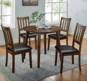 Kitchen 5pc Dining Set Round Dining Table And 4x Side Chairs Walnut, Dark Brown Transitional Solid wood Dining Room Furniture Leatherette Padded Seat