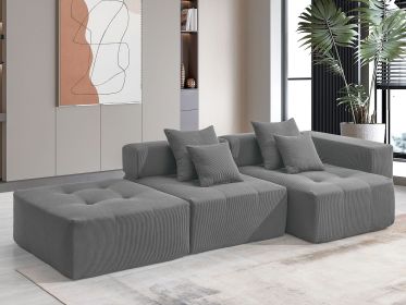 [VIDEO+New]105.5''L Shaped Modular Sectional Sofa,Minimalist Corduroy Floor Couch Set,Convertible Foam-Filled Cloud Compressed Couch for Living Room