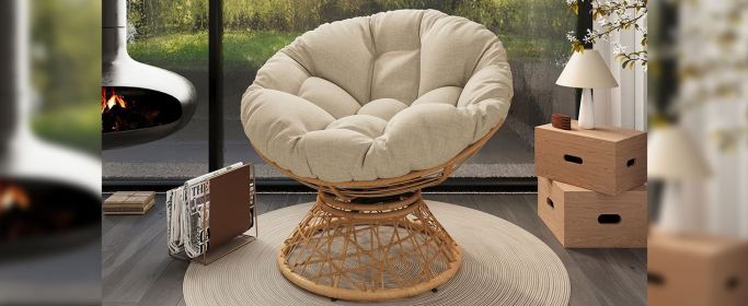 40" Ergonomic Wicker Chair with Cloud Thick Density Fabric Cushion,3-proof Cover,High Capacity Iron Frame,Fluid 360 Degree Swivel for Reading