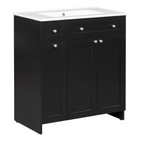 30 Inches  Black Bathroom Vanity With Ceramic Sink Combo, Rich Storage Cabinet - 2 Soft Close Doors & Double Deep Drawers Unavailable Platforms- SHEIN