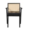 Mid-Century Accent Chair with Handcrafted Rattan Backrest and Padded Seat for Leisure, Bedroom, Kitchen, Living Room, Enterway, Black