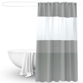 Splicing Translucent Waterproof Mildew Proof Bathroom Bath Shower Partition Curtain (Color: Grey)