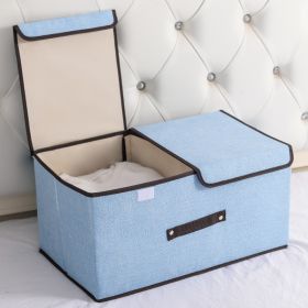 Cotton And Linen Fabric Double Lid Storage Box Foldable (Option: Blue-50x30x25cm)