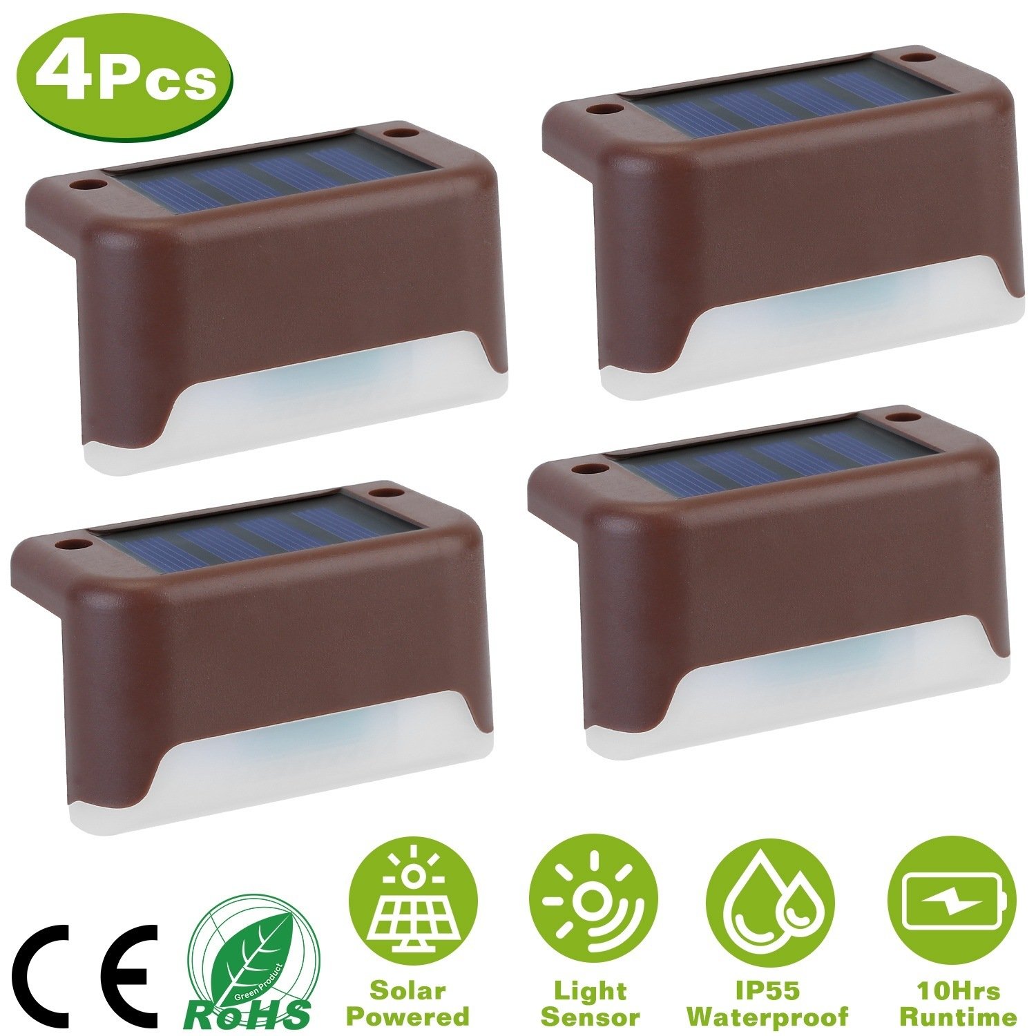 4Pcs Solar Powered LED Step Lights Outdoor IP55 Waterproof Dusk To Dawn Sensor Fence Lamps 4Pcs Solar Powered LED Step Lights Outdoor IP55 Waterproof Dusk To Dawn Sensor Fence Lamps