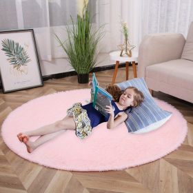 1pc, Plush PV Velvet Area Rug, 62.99", American Style Round Rug, Floor Deocr (Color: Pink)