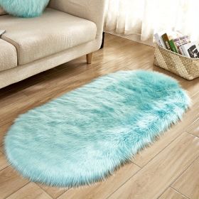 1pc, Oval Plush Rug, Bedside Foot Cushion, Sofa Foot Cushion, Carpet Floor Mat, 23.62*47.24inch, Floor Decor (Color: Light Blue)