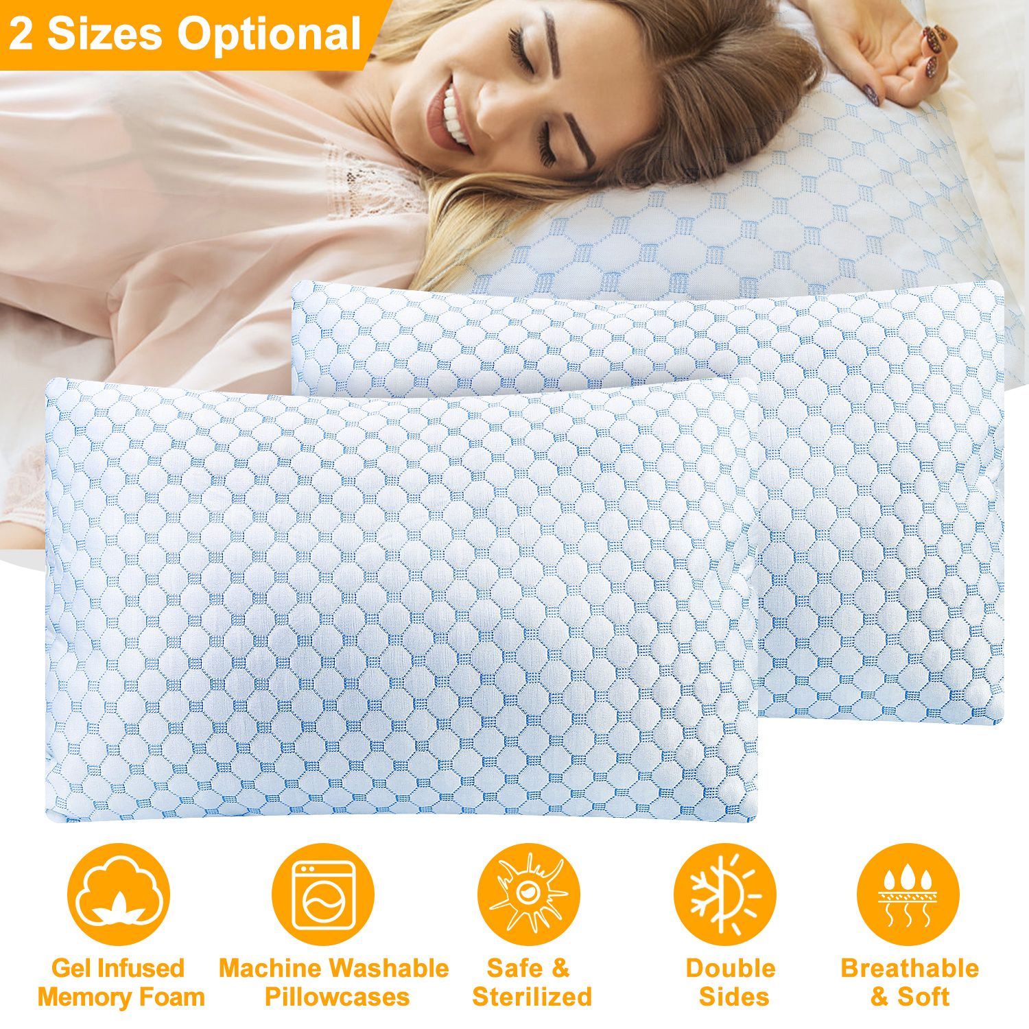 Cooling Memory Foam Pillow Ventilated Soft Bed Pillow w/ Cooling Gel Infused Memory Foam 2Pcs Queen Size Cooling Memory Foam Pillow Ventilated Soft Bed Pillow w/ Cooling Gel Infused Memory Foam 2Pcs Queen Size