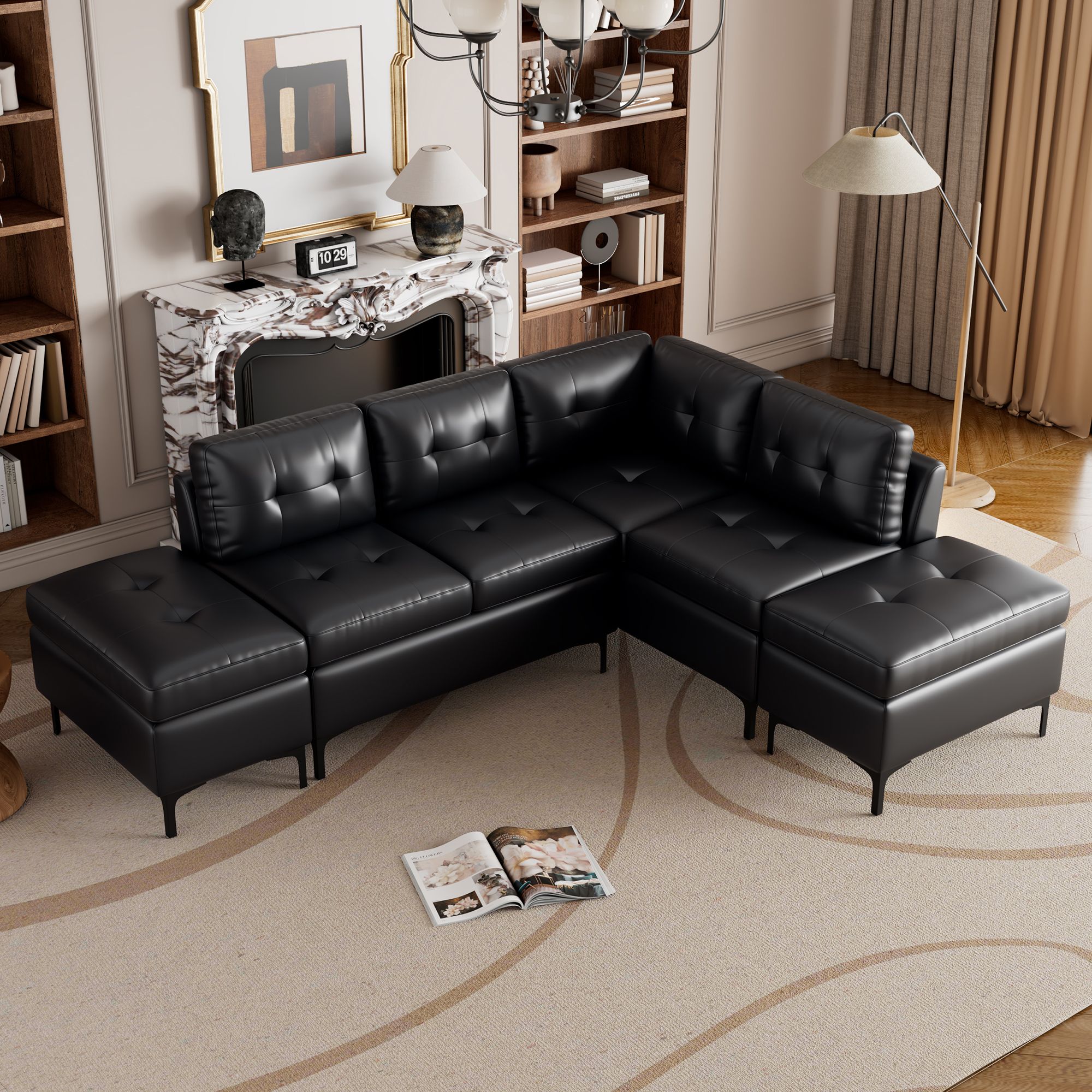 94.88" L-Shaped Corner Sofa Pu Leather Sectional Sofa Couch with Movable Storage Ottomans for Living Room 94.88" L-Shaped Corner Sofa Pu Leather Sectional Sofa Couch with Movable Storage Ottomans for Living Room