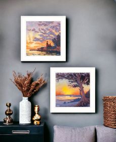Set Of Two Carmel Beach and Lighthouse Print Wall Art (Framed: White, Style: 1)