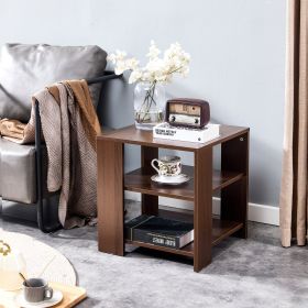 Square side table,simple style design,3-tier end table,wood living room nightstand,bedroom,easy assembly,1-pack (Color: brown)