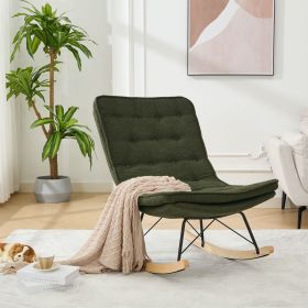 Lazy Rocking Chair,Comfortable Lounge Chair with Wide Backrest and Seat Wood Base, Upholstered Armless Rocker Chair for Living room, Balcony (Color: Dark Green)