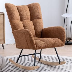 Rocking Chair with Pocket, Soft Teddy Fabric Rocking Chair for Nursery (Color: brown)