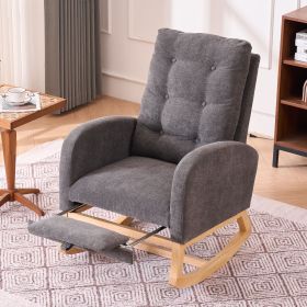 Accent Rocking Chair with Footrest High Back Rubber Wood Rocking Legs Bedroom Living Space 26.77D X 38.36W X 39.76H Inch (Color: as Pic)
