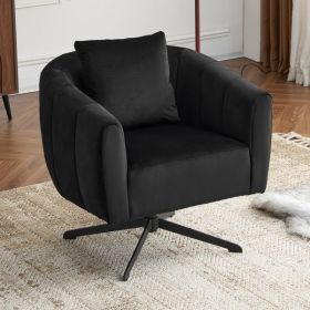 360° Swivel Accent Chair, Modern Velvet Fabric Living Room Armchair, Comfy Wide Upholstered with Fluffy Cushion and Metal Legs (Color: as picture)