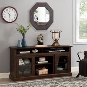 Modern TV Stand for up to 65 Inch TVs, Entertainment Center Farmhouse TV Cabinet Media Console Table with Glass Doors for Living Room (With Fireplace Insert: No, Color: brown)