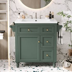 30'' Bathroom Vanity with Top Sink, Modern Bathroom Storage Cabinet with 2 Drawers and a Tip-out Drawer, Single Sink Bathroom Vanity (Material: Solid Wood+MDF+Resin, Color: Green)
