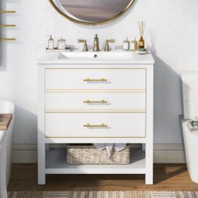 Modern 30 inch Navy Blue/White Bathroom Vanity Cabinet Combo with Open Storage, Two Drawers (Material: Solid Wood+MDF, Color: White)