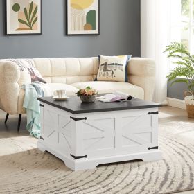 Farmhouse Coffee Table, Square Wood Center Table with Large Hidden Storage Compartment for Living Room (Color: as Pic)