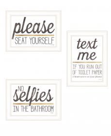 Set Of Three Toilet Humor Print Wall Art (Framed: White, Style: 1)