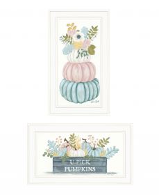 Set Of Two Floral Pumpkins Print Wall Art (Framed: White, Style: 1)